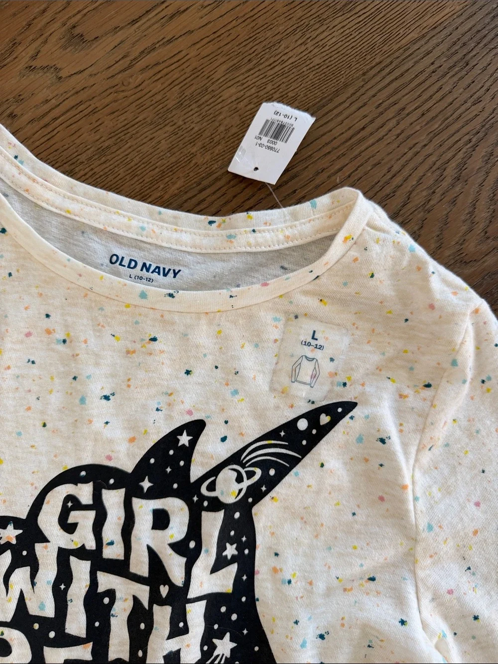 ⚡️Old Navy Cream Speckled Long Sleeve Top with Navy Unicorn Graphic